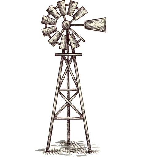 Woodcut windmill graphic